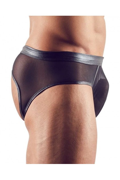 Slip ouvert noir transparent effet wetlook sur la ceinture - 2XL