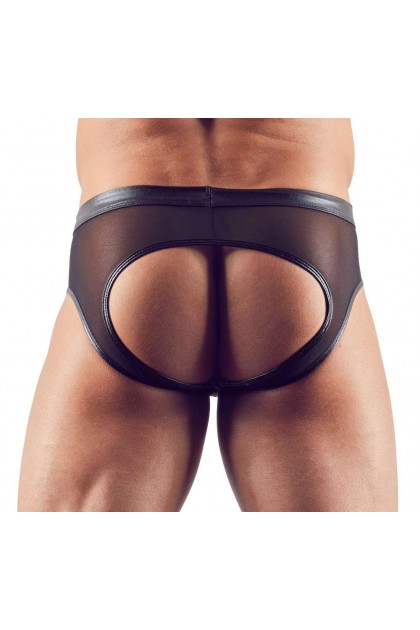 Slip ouvert noir transparent effet wetlook sur la ceinture - 2XL
