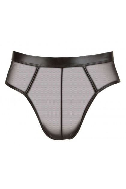 Slip ouvert noir transparent effet wetlook sur la ceinture - 2XL