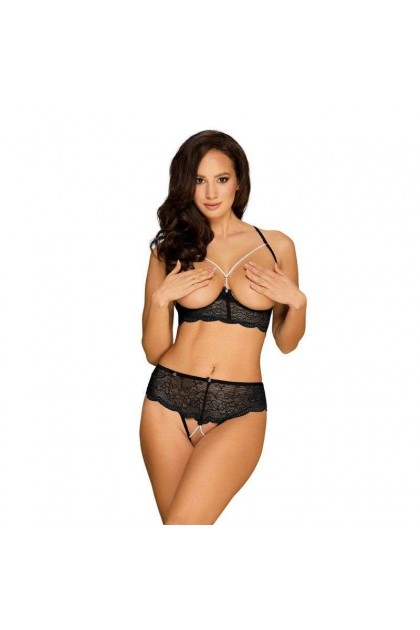 Ensemble de lingerie ouvert 2 pièces noir pearlove set - M/L