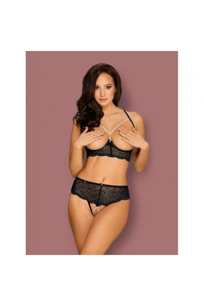 Ensemble de lingerie ouvert 2 pièces noir pearlove set - M/L