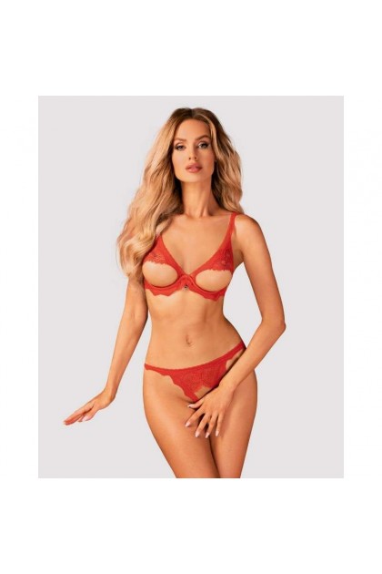 Ensemble de lingerie ouvert 2 pièces rouge bergamore set - M/L