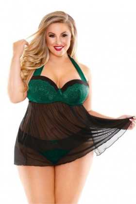 NUISETTES NOIR ET VERT ET STRING SONIA - XL/2XL