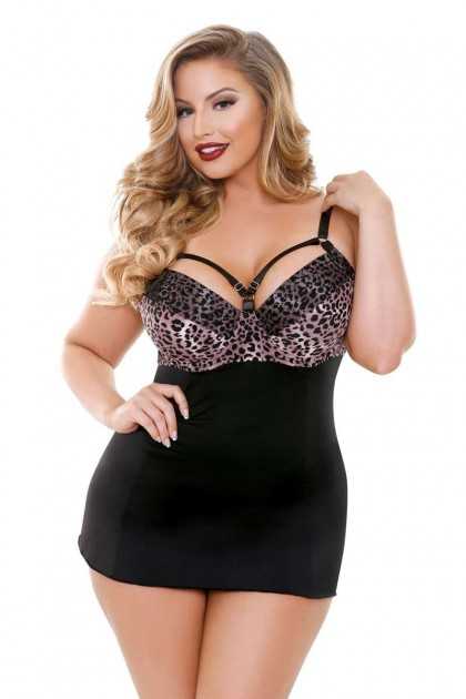 ROBE NOIRE AVEC IMPRIMÉ LÉOPARD ROSE JOSÉPHINE - 3XL/4XL
