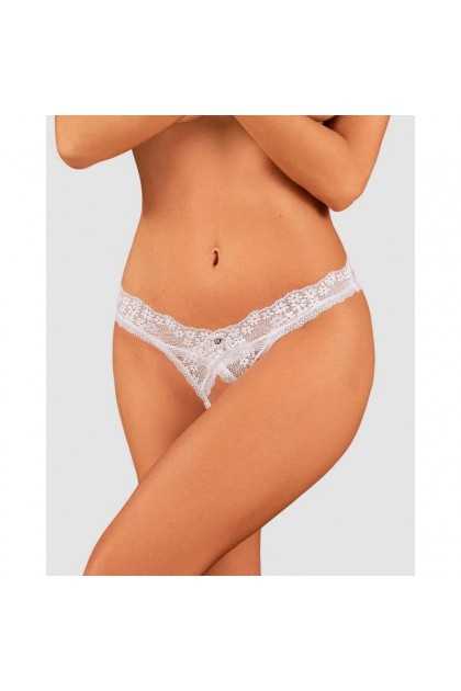 STRING BLANC OUVERT HEAVENLLY CROTCHLESS THONG - OBSESSIVE - XS/S