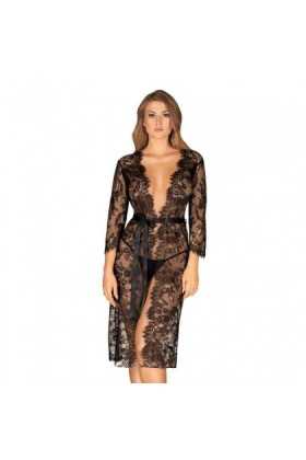 PEIGNOIR LONG NOIR LASHY - OBSESSIVE - S/M