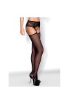 BAS NOIR OUVERT S307 GARTER STOCKINGS - OBSESSIVE - XL/XXL