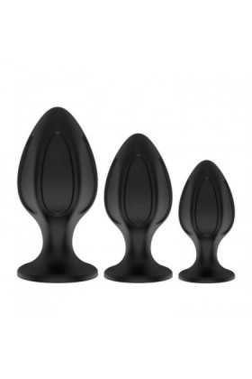 COFFRET 3 PLUGS SILICONE NOIR - S - M - L - SCREW 02  - BR253
