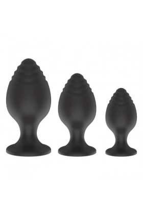 COFFRET 3 PLUGS SILICONE NOIR - S - M - L - SCREW 03  - BR255