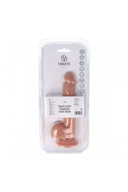 GODE VENTOUSE RÉALISTE AVEC TESTICULES VIRGITE R28 - 20 CM