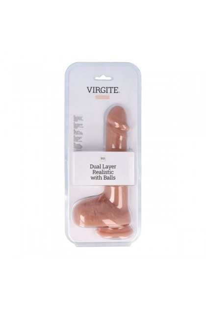 GODE VENTOUSE RÉALISTE AVEC TESTICULES VIRGITE R31 - 22 CM