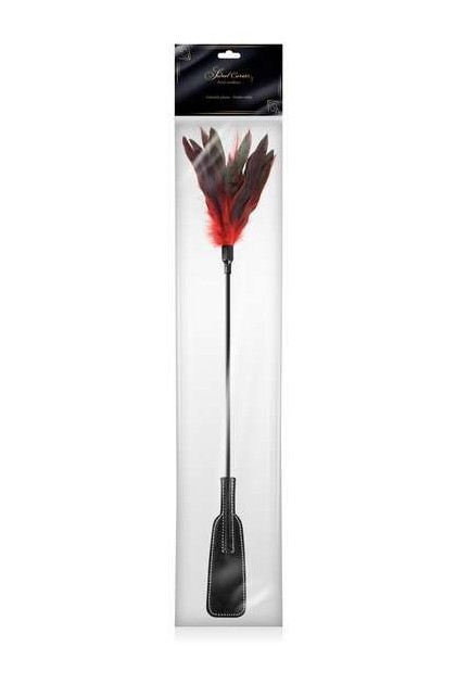 CRAVACHE TAPETTE AVEC PLUMES ROUGES ET NOIRES