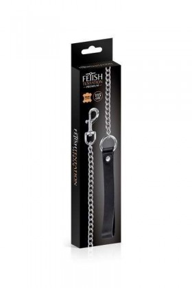 LAISSE FÉTICHISTE 115CM CHAÎNE MÉTAL POIGNÉE CUIR