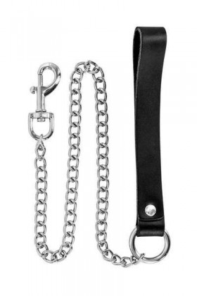 LAISSE FÉTICHISTE 72CM CHAÎNE MÉTAL POIGNÉE CUIR
