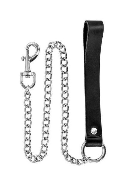 Laisse fétichiste 72cm chaîne métal poignée cuir