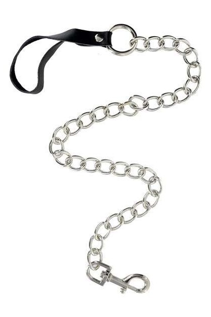 LAISSE FÉTICHISTE 72CM CHAÎNE MÉTAL POIGNÉE CUIR