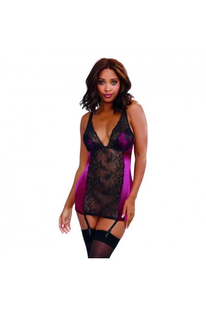 NUISETTE EN STRETCH SATIN FRAMBOISE - TAILLE L - 42/44