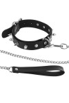 COLLIER NOIR POINTES ET LAISSE MÉTALLIQUES