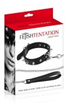 COLLIER NOIR POINTES ET LAISSE MÉTALLIQUES